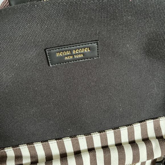 Henri Bendel Brown/White/Black Striped Canvas Large Size Backpack - Picture 5 of 12